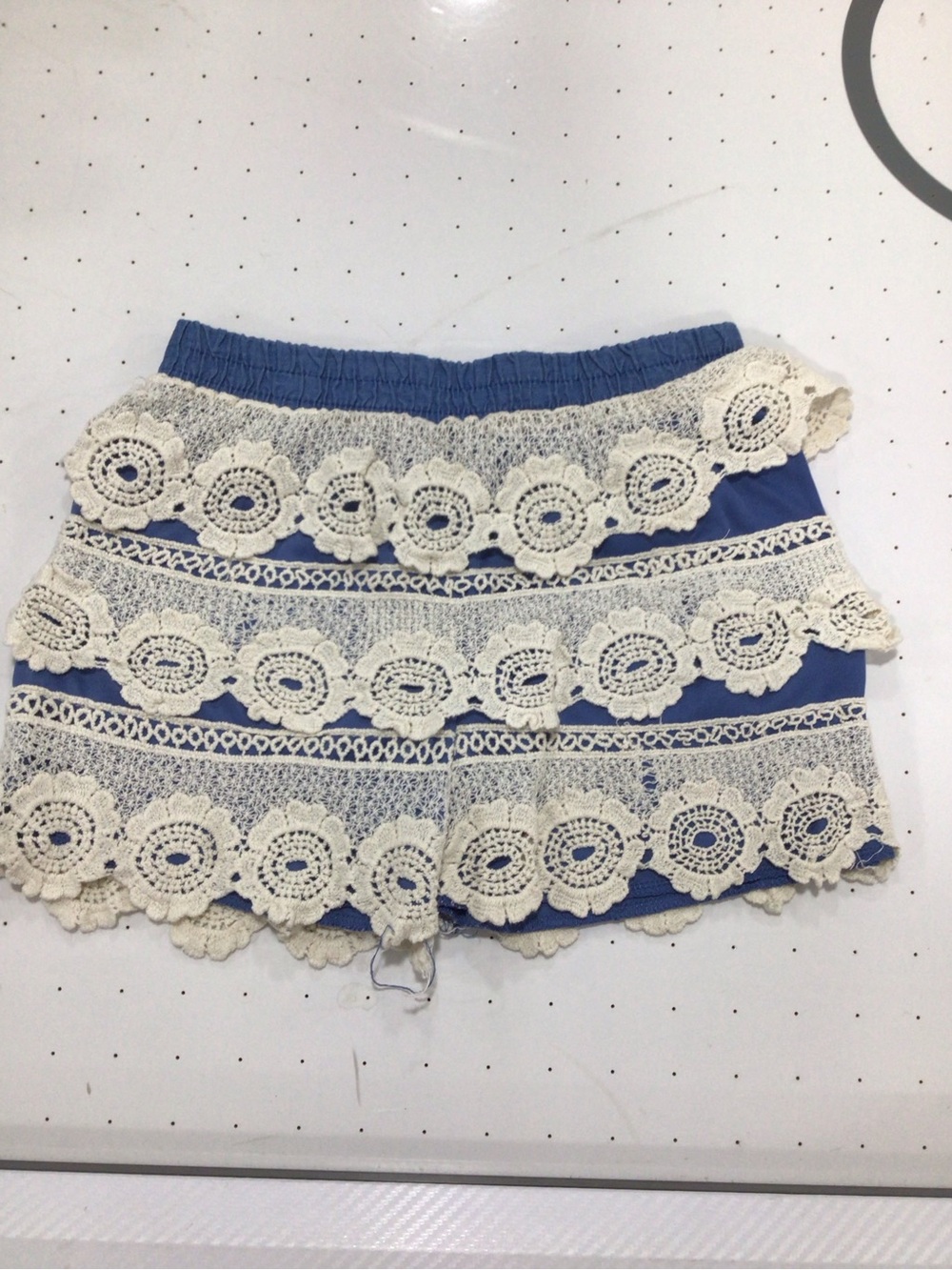 Lapis Blue Shorts with Cream Crochet Layers